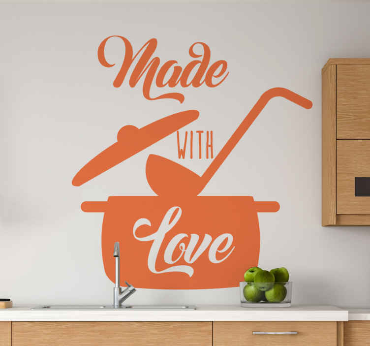 Made With Love Kitchen Wall Decal – Orange Pot & Ladle Vinyl Quote Sticker for Kitchen Décor