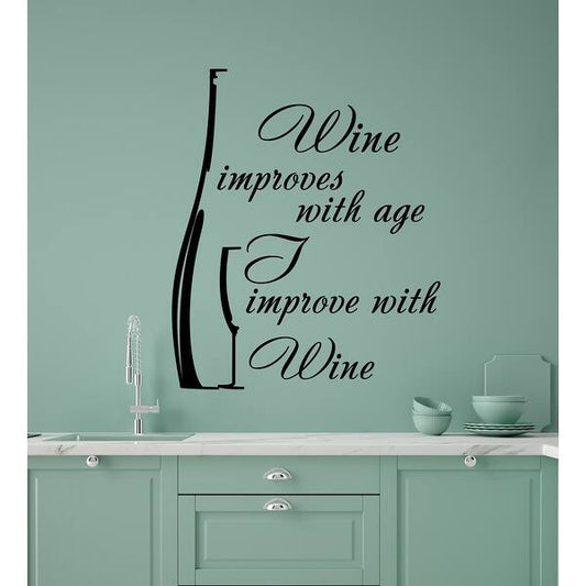 Wine Improves With Age Funny Kitchen Wall Decal – Bar & Kitchen Décor Vinyl Sticker